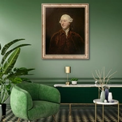 «Портрет актера Артура Мерфи» в интерьере гостиной в зеленых тонах