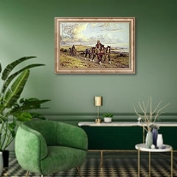 «The Plough Team» в интерьере гостиной в зеленых тонах