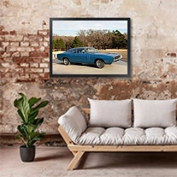 «Dodge Charger R T 440 Six-Pack '1970» в интерьере гостиной в стиле лофт над диваном