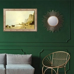 «The Coast of Labrador» в интерьере классической гостиной с зеленой стеной над диваном