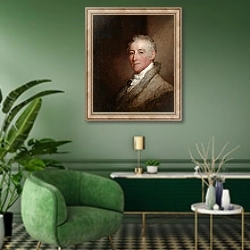 «Colonel John Trumbull, 1818» в интерьере гостиной в зеленых тонах