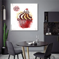 «Эскиз акварельного шоколадного кекса» в интерьере современной кухни в серых цветах
