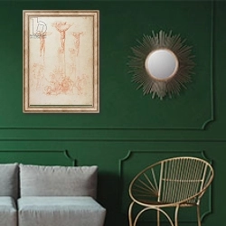 «Study of Three Crosses» в интерьере классической гостиной с зеленой стеной над диваном
