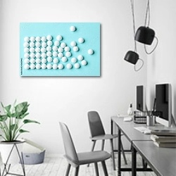 «Белые таблетки на голубом фоне» в интерьере современного офиса в минималистичном стиле