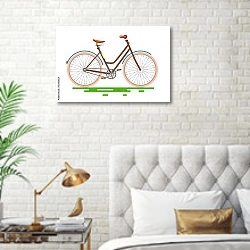 «Ретро-велосипед на белом фоне» в интерьере современной спальни в белом цвете с золотыми деталями
