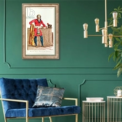 «Civilian costume for a French citizen for indoors, engraved by Vivant Dominique Denon» в интерьере в классическом стиле с зеленой стеной