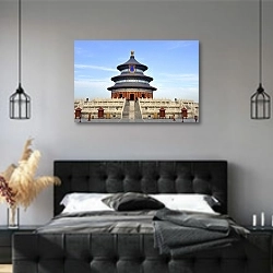 «Храм Неба. Пекин» в интерьере современной спальни с черной кроватью