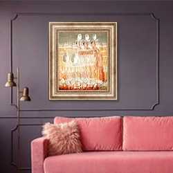 «Сотворение мира VIII» в интерьере гостиной с розовым диваном