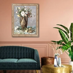 «Blumenstück mit Kerzenhalter» в интерьере классической гостиной над диваном