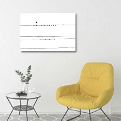 «Птицы на проводах» в интерьере комнаты в скандинавском стиле с желтым креслом