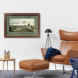 «Prospect of the Town of Glasgow from the North East» в интерьере кабинета с кожаным креслом