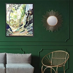 «Rocks near Nowra, N.S.W. Australia» в интерьере классической гостиной с зеленой стеной над диваном