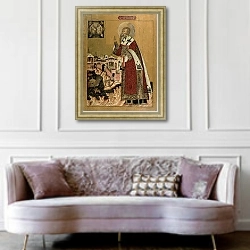 «Pope Klemens with scenes from his life 1» в интерьере гостиной в классическом стиле над диваном
