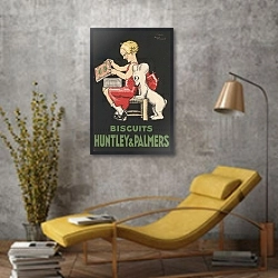 «Advertisement fot Huntley & Palmers bicsuits» в интерьере в стиле лофт с желтым креслом