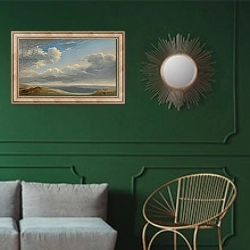 «Study of Clouds over the Roman Campagna c.1782-85» в интерьере классической гостиной с зеленой стеной над диваном