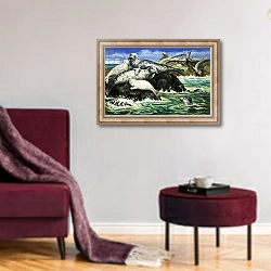 «Our Sea Friend The Seal» в интерьере гостиной в бордовых тонах