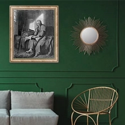 «The Apostle Paul in Prison» в интерьере классической гостиной с зеленой стеной над диваном