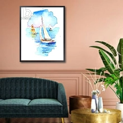 «Sailboats, 2017,» в интерьере классической гостиной над диваном