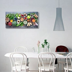 «Выбор здоровой пищи» в интерьере светлой кухни над обеденным столом