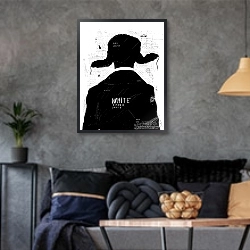 «Мужчина в зимней шапке» в интерьере гостиной в стиле лофт в серых тонах