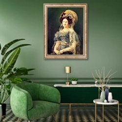 «Maria Christina de Bourbon-Sicile Queen of Spain, c.1829» в интерьере гостиной в зеленых тонах