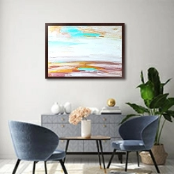 «Интерьерная абстрактная картина. Озеро» в интерьере современной гостиной над комодом