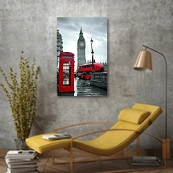 «Англия, Лондон. Пасмурный день» в интерьере в стиле лофт с желтым креслом