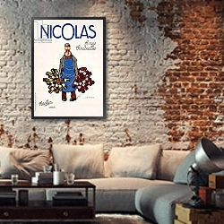 «Nicolas, Nectar, c.1930» в интерьере гостиной в стиле лофт с кирпичной стеной