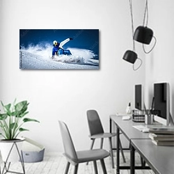 «Сноубордист на склоне горы» в интерьере современного офиса в минималистичном стиле
