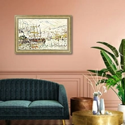 «Le Port de Saint-Malo, 1930» в интерьере классической гостиной над диваном