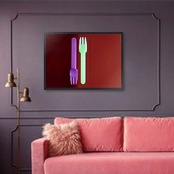 «Two Forks 2002» в интерьере гостиной с розовым диваном