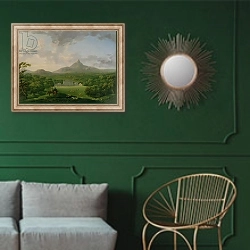 «View of Powerscourt, County Wicklow, c.1760-2» в интерьере классической гостиной с зеленой стеной над диваном