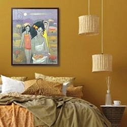 «Gathering Flowers, 1995» в интерьере спальни  в этническом стиле в желтых тонах