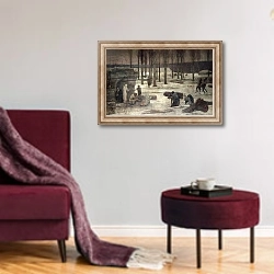 «Winter, 1889-93» в интерьере гостиной в бордовых тонах
