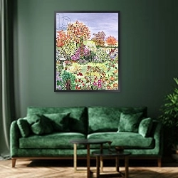 «Autumn from The Four Seasons» в интерьере зеленой гостиной над диваном