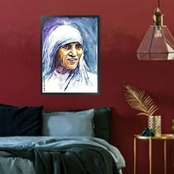 «Портрет матери Терезы» в интерьере спальни с акцентной стеной