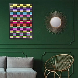 «Colourful Cubes» в интерьере классической гостиной с зеленой стеной над диваном