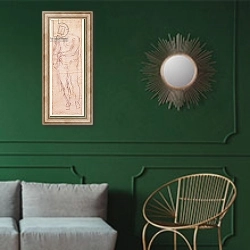 «Study for Adam in 'The Expulsion', 1508-12» в интерьере классической гостиной с зеленой стеной над диваном