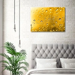 «Капли золотой воды на стекле» в интерьере спальни в скандинавском стиле над кроватью