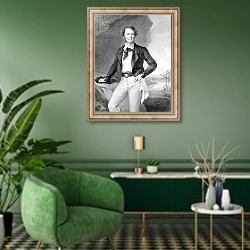«Sir James Brooke Rajah of Sarawak, 1847» в интерьере гостиной в зеленых тонах