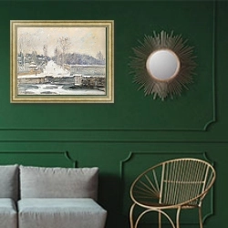 «Водопой в Марли-ле-Рой» в интерьере классической гостиной с зеленой стеной над диваном