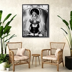 «Colbert, Claudette (Cleopatra) 9» в интерьере комнаты в стиле ретро с плетеными креслами
