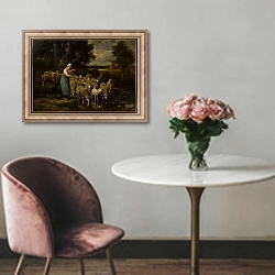 «Shepherdess and Sheep, Fontainebleau» в интерьере в классическом стиле над креслом