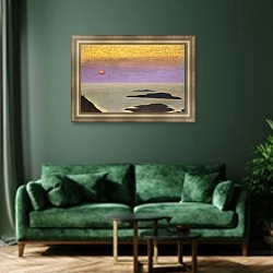 «Остров Монеган. Человек» в интерьере гостиной с розовым диваном