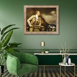 «Sir William Elford, Bart., 1782» в интерьере гостиной в зеленых тонах