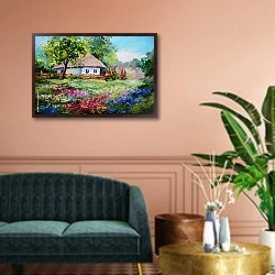 «Деревенский дом» в интерьере классической гостиной над диваном