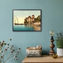 «Швейцария. Шильонский замок» в интерьере в стиле ретро с бирюзовыми стенами