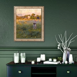 «Landscape, 1890» в интерьере прихожей в зеленых тонах над комодом