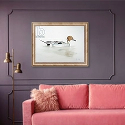 «Pintail Duck, 2011» в интерьере гостиной с розовым диваном