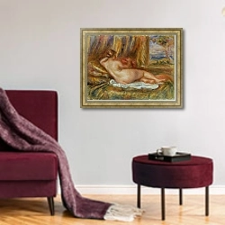 «Reclining nude, 1914» в интерьере гостиной в бордовых тонах